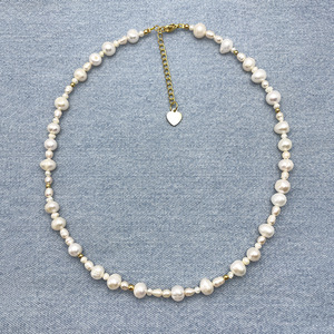 <span class=keywords><strong>Perles</strong></span> de collier en acier inoxydable plaqué or PVD 18 carats faites à la main en gros irrégulière vraie grande perle d'eau douce naturelle pour cadeau - Product Image 5