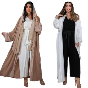 Muslim fashion cardigan jacket with patchwork chiffon women's Arab open abaya for muslim women