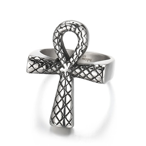 Anel Horus Vintage <span class=keywords><strong>Retro</strong></span> em Aço Inoxidável Prateado com Cruz Egípcia, Acessórios de Joias para Casamento e Festa para Homens - Product Image 1