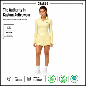 Women Gym Sportswear Set Zip Up <b>Long</b> Sleeve Top <b>Pleated</b> Mini <b>Skirt</b> Athletic Yoga Tennis Wear Wholesale OEM ActivewearEM ODM - Product Image 1