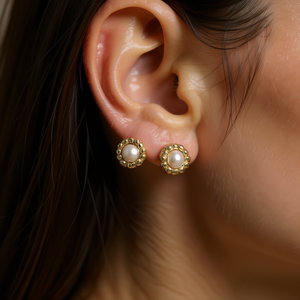 Pendientes de perlas Amy Amy, chapados en oro, perlas de imitación redondas, blancas, clásicas, para uso diario, joyería para mujer PE0551 - Product Image 4