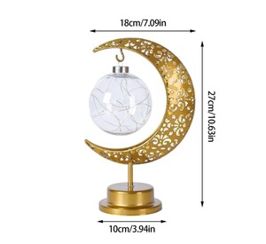 Lampada da Tavolo LED Retrò in Metallo <span class=keywords><strong>con</strong></span> Luna Crescente e Stelle per Decorazioni Casa, Funzionamento a Batteria per Decorazioni Eid Mubarak - Product Image 4