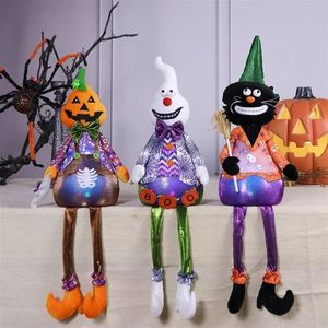 Elegante Adorno de Mesa para Fiesta de Halloween con Muñecas Colgantes Iluminadas en Blanco y Negro - Product Image 2