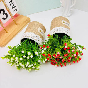 Mini-pots de fleurs artificielles en lin avec grain de jasmin, hauteur 17 cm, pour la décoration de la maison, du jardin et des mariages, plantes en pot, ornements - Product Image 3