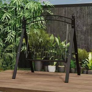 Outdoor Double <b>Hammock</b> <b>Swing</b> Wrought Iron Rattan Rocking Chair Leisure <b>Swing</b> Chair for Courtyard Villa Balcony Garden & Terrace - Product Image 1