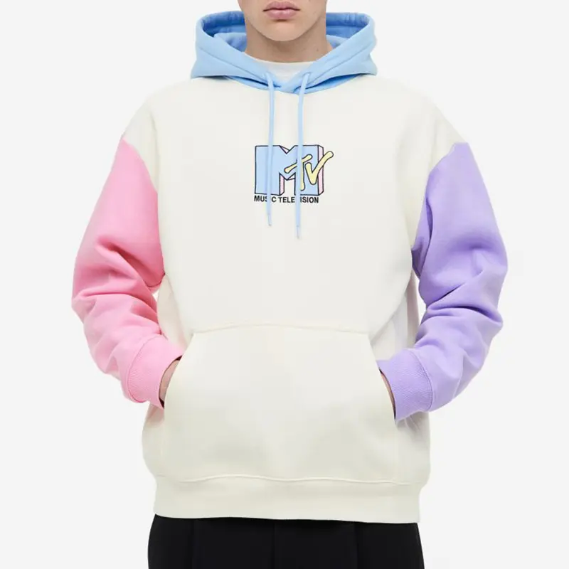 Custom Logo 3 Colorblock Fleece Katoen Oversized Boxy Hoodies Geborduurde Multicolor Trui Hoodies Heren