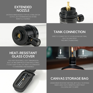 Campingmoon accessoires de camping léger personnalisé noir portable exquis camping butane propane lanterne à gaz extérieur lampe à gaz