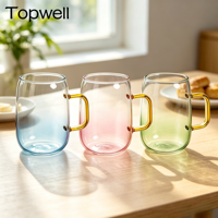 Tasse en verre borosilicate TOPWELL 300 ml avec poignée colorée et style peint par pulvérisation, résistante à la chaleur, compatible micro-ondes et lave-vaisselle