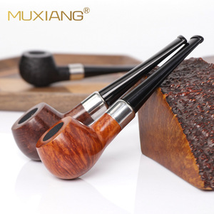 Muxiang Briar Wood Smoking Pipe Straight Type With Metal Ring Tobacco Pipe For Personal Gift - Product Image 1