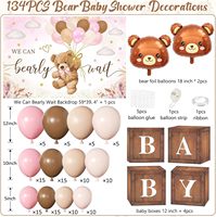 Décorations de fête prénatale Bear Wait avec kit d'arche de ballons rose et marron, toile de fond, boîtes en bois pour la décoration de la fête prénatale de bébé fille