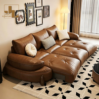Italienischer Stil Wohnzimmer Elektrisch Ausziehbares Sofa Villa Club Metallrahmen Braunes Leder 3-Sitzer Sofa Möbel
