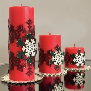 无烟手工圆形圣诞雪花蜡烛批量批发复古大号漂亮圣诞柱蜡烛礼品套装