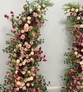 בוהו דקור אדמונית חתונה פרח מלאכותי אדום ורד אקליפטוס בוש מרכז חתיכות פרחים גן קישוט חיצוני קשת פרחוני