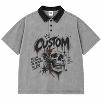 T-shirt décontracté tendance pour homme, col rabattu, coupe ample, 220g, tricoté en polyester/coton imprimé, épaules tombantes, séchage rapide
