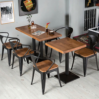 Table à manger carrée en bois massif et métal, style industriel moderne, écologique, avec 4 chaises, ensemble de meubles de restaurant avec mousse haute densité