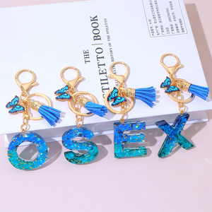 Colgante de borla con letras de la A a la Z en epoxi degradado azul y mariposa, un souvenir muy vendido para <span class=keywords><strong>bolsos</strong></span> de mujer. - Product Image 5