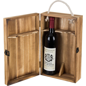 Scatola Regalo in Legno Scuro Bruciato per 2 Bottiglie - Contenitore Rustico con Chiusura in Metallo e Manico in Corda, per Champagne, Birra Artigianale - Product Image 6