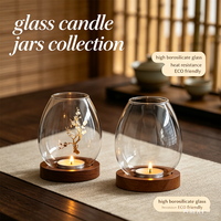 Vente d'usine – Nouveauté : Porte-bougie en verre borosilicate transparent fait main, style chinois, sans BPA, avec base en bois pour décoration