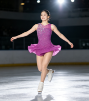 Robe de patinage artistique sans manches en Spandex/Nylon, couleur magenta, ornée de strass et de maille, dos en V, pour spectacle sur scène, pour enfants