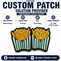 Patch en PVC souple en forme de frites 3D personnalisé, badge alimentaire en caoutchouc imperméable en relief pour vestes, vêtements, sacs, accessoires streetwear