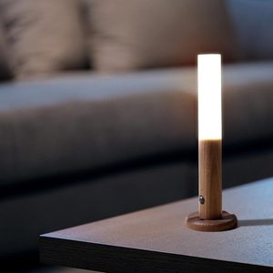 Applique murale en bois LED, lumière de nuit blanc chaud, abat-jour cylindrique, contrôle par capteur, montage en surface, design minimaliste - Product Image 5