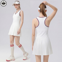 QUMOR Rok Yoga Tanpa Lengan Berleher Tinggi dengan Celana Pendek Terintegrasi Model A-Line untuk Lari, Tenis, Olahraga, Cepat Kering, Bernapas, dan Elastis Empat Arah