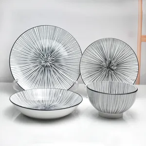 Hot Sale Dinner Sets Pad Printing Ceramic Tableware China Manufacturer Suppliers Black White Porcelain Dinnerware Sets