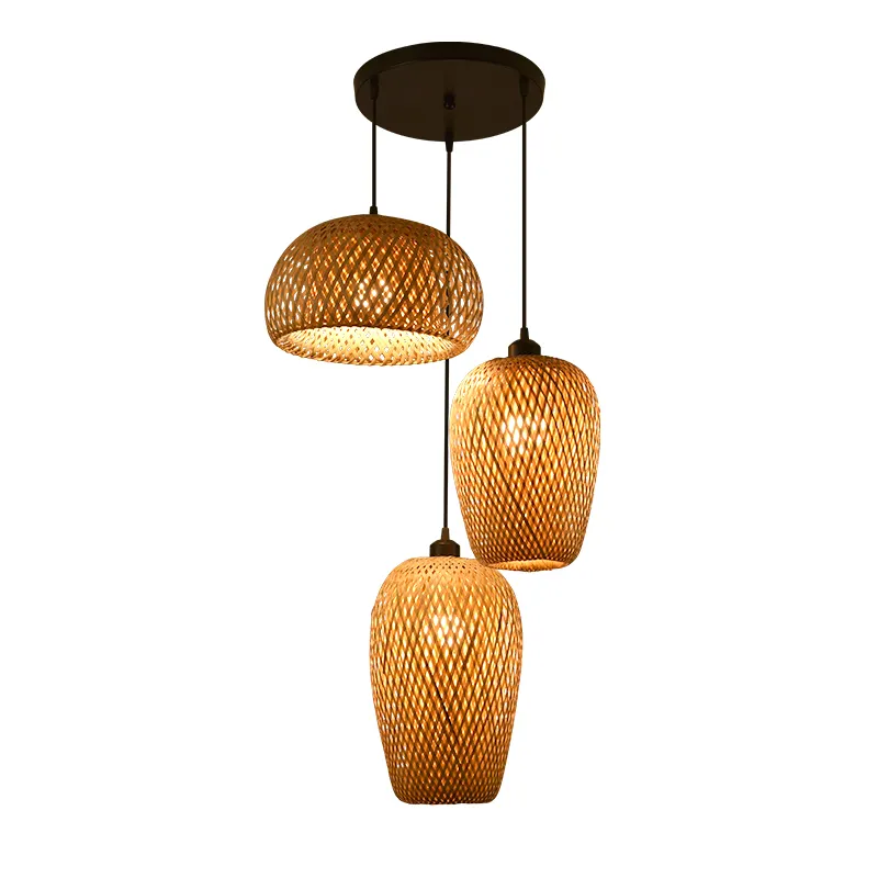 Led Lighting Lamps New Bamboo Wicker Rattan Wave Shade Pendant Light Dining Room Hanging Chandeliers Lantern Fixture