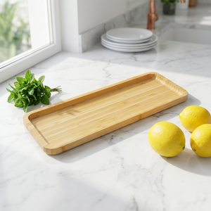 <span class=keywords><strong>Plateau</strong></span> rectangulaire en bambou pour la protection de l'environnement de la cuisine, avec <span class=keywords><strong>bords</strong></span> <span class=keywords><strong>arrondis</strong></span>, <span class=keywords><strong>plateau</strong></span> en bois avec tapis antidérapant - Product Image 3