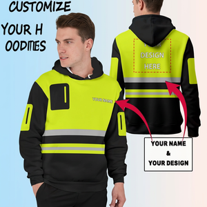 Sweat à capuche ODM haute visibilité réfléchissant pour homme, coloris noir et jaune, en polaire, pour l'automne, vêtement de travail, impression de nom personnalisée - Product Image 6