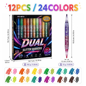 Marcadores Metálicos de Doble Punta con Purpurina, 9/12 Colores, Superventas, para Estudiantes, Manualidades, Dibujo, Juego Brillante - Product Image 6