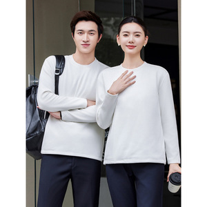 Solid Color White Long Sleeve T-Shirt Round Neck Loose Fit <b>Base</b> <b>Layer</b> For Women And <b>Men</b> Unisex Spring Autumn 2025 New Style - Product Image 1