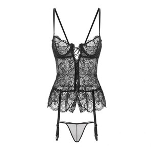 Lingerie sexy en dentelle, lingerie sculptante rétro, soutien-gorge à armatures, string - vente directe d'usine. - Product Image 1