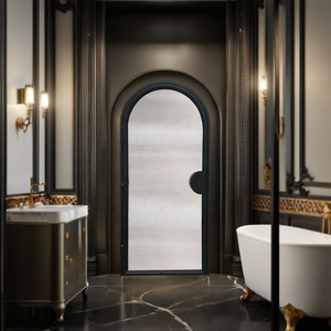 <strong>Arch</strong> Head Reeded Glass Glazed Wrought Iron <strong>Door</strong> Steel Swing Graphic Design Stainless Steel Modern Dining Exterior - Product Image 5