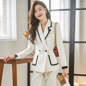 White Women's Suit Set Three Quarter Sleeve Polyester Anti-Wrinkle Office Lady Spring Professional - Product Image 4