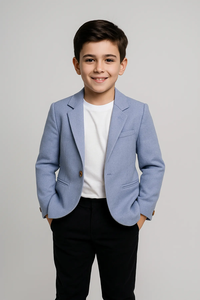 Blazer en coton texturé bleu clair pour garçons, veste élégante pour occasions spéciales, tissu de qualité supérieure et coupe confortable pour enfants - Product Image 2