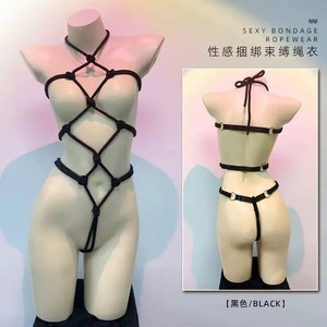 Body sexy para mujer, entrepierna abierta, lencería erótica transparente de manga larga, conjunto de malla rojo con cuerda para bondage SM. - Product Image 3