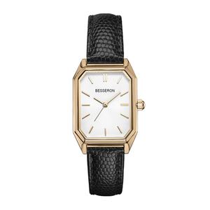 Montres-bracelets minimalistes pour filles, nouvelle arrivée OEM ODM, cadran carré vert, montre à quartz analogique, bracelet en cuir noir fin - Product Image 5