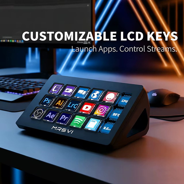 Visual Stream Deck Keyboard Lcd Button 15 Keys Live Content Creation Controller Custom Button for Windows/macos/android/ios Gift