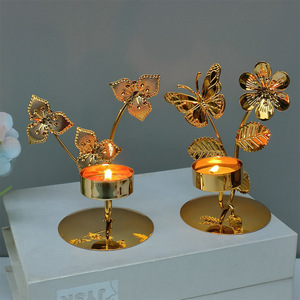 Portavelas de hierro de hoja de oro de lujo listo para enviar decoración del hogar Metal decoración de la boda portavelas de Navidad de Metal - Product Image 3