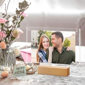 Cornice <span class=keywords><strong>Portafoto</strong></span> in Acrilico 5x7 Personalizzata con Illuminazione LED, <span class=keywords><strong>Base</strong></span> in Legno, Doppio Lato Trasparente, Cornici Magnetiche per Foto, Idea Regalo - Product Image 4