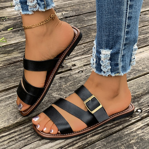 ashion2025 New European and American Style Womens Shoes Round-toe Flat-toe Fashionable Beach <b>Sandals</b> With Metal231 231 - Product Image 4