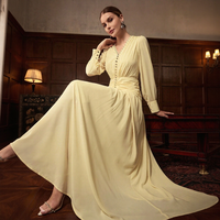 Robe de soirée jaune pour femme, élégante, chic, pour invitées de mariage, été, manches longues, ourlet plissé, longueur ras du sol, OEM