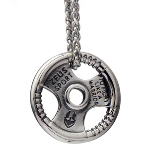 Collier Zeus Sport avec pendentif en forme de disque de musculation, 34 mm, acier inoxydable, pour un usage quotidien - Product Image 1