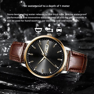 Reloj de Lujo para Hombre, Nuevo, Ultrafino, con Doble Calendario, Correa de Cuero, Cristal de Zafiro, Resistente al Agua 50m - Product Image 3