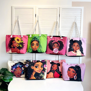 Sac fourre-tout tendance pour femme 2025, grande capacité, imprimé lettres, fermeture éclair, sac à main transfrontalier, doublure en polyester, toile - Product Image 3