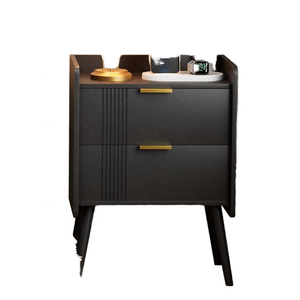 Mesita de noche Negra moderna con 2 cajones de almacenamiento Mesa auxiliar de madera para dormitorio Sofá Espacios pequeños - Product Image 1