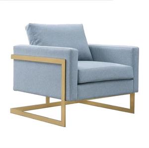 Contemporary <strong>Light</strong> <strong>Blue</strong> Soft Woven Fabric Upholstered <strong>Armchair</strong> with Gold Open Box Metal Frame for Living Room Chairs - Product Image 4