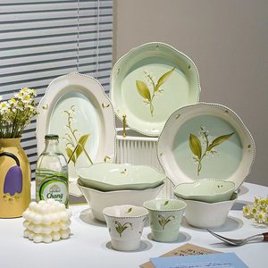 Lelyi hand bemalte Maiglöckchen Keramik geschirr Kreative Retro-Platte im chinesischen Stil Umwelt freundliches süßes Keramik design - Product Image 1