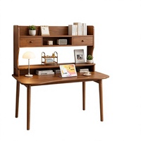 Bureau d'étude et bibliothèque intégrés en bois massif de caoutchouc, durable, minimaliste, compact et peu encombrant, idéal pour la maison et les étudiants.